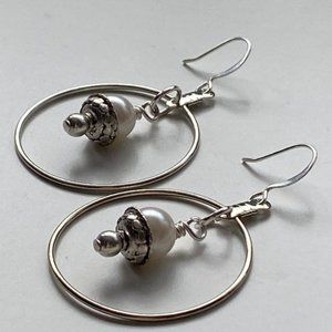 White Austrian Crystal Pearls in Silver Plated Hoops